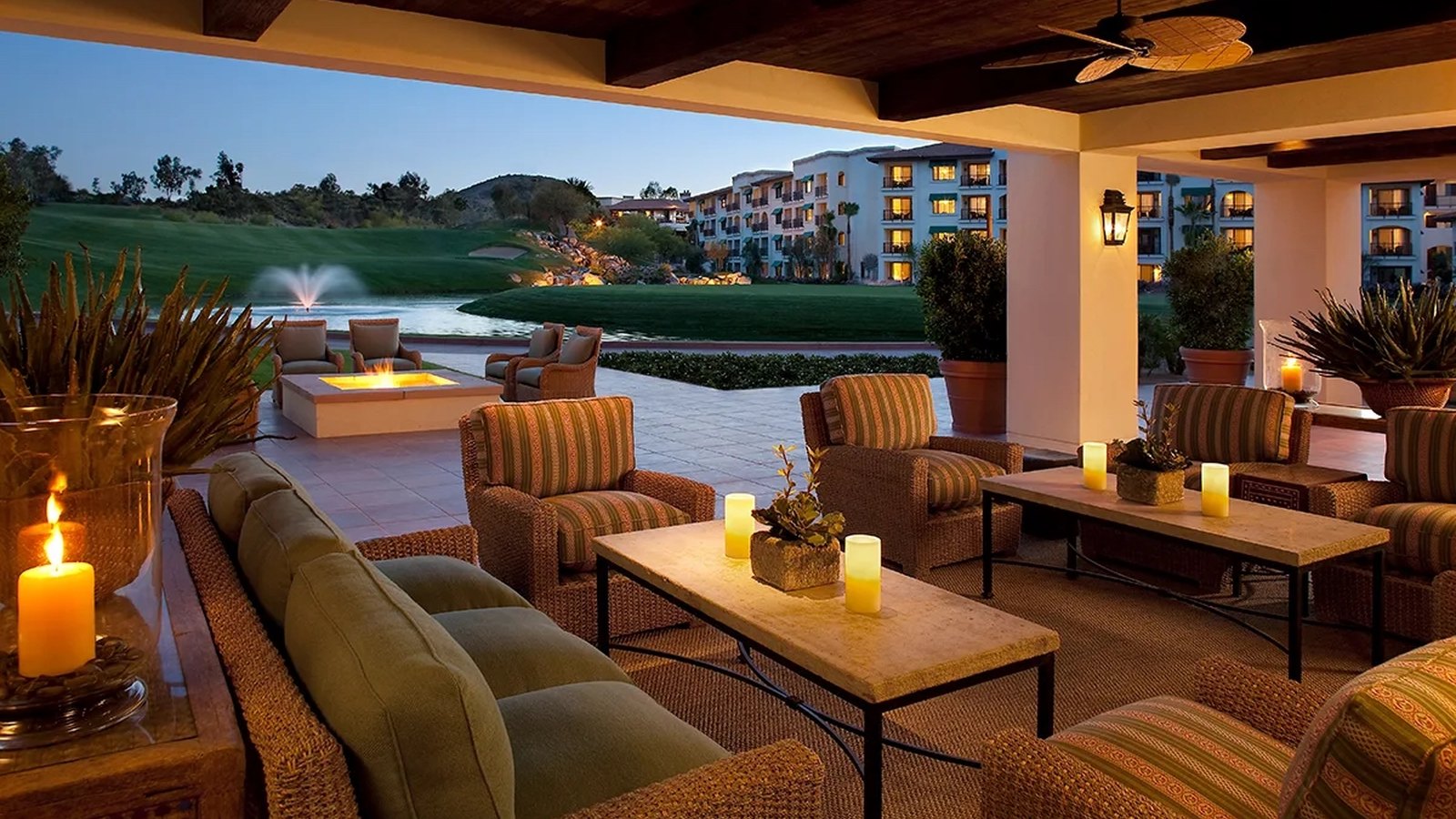 Evening covered lounge with candles